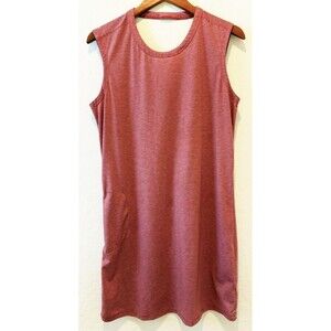 Toad & Co Athletic Swifty Breathe Dress Red Beige Has Zip Pocket Striped sz. M